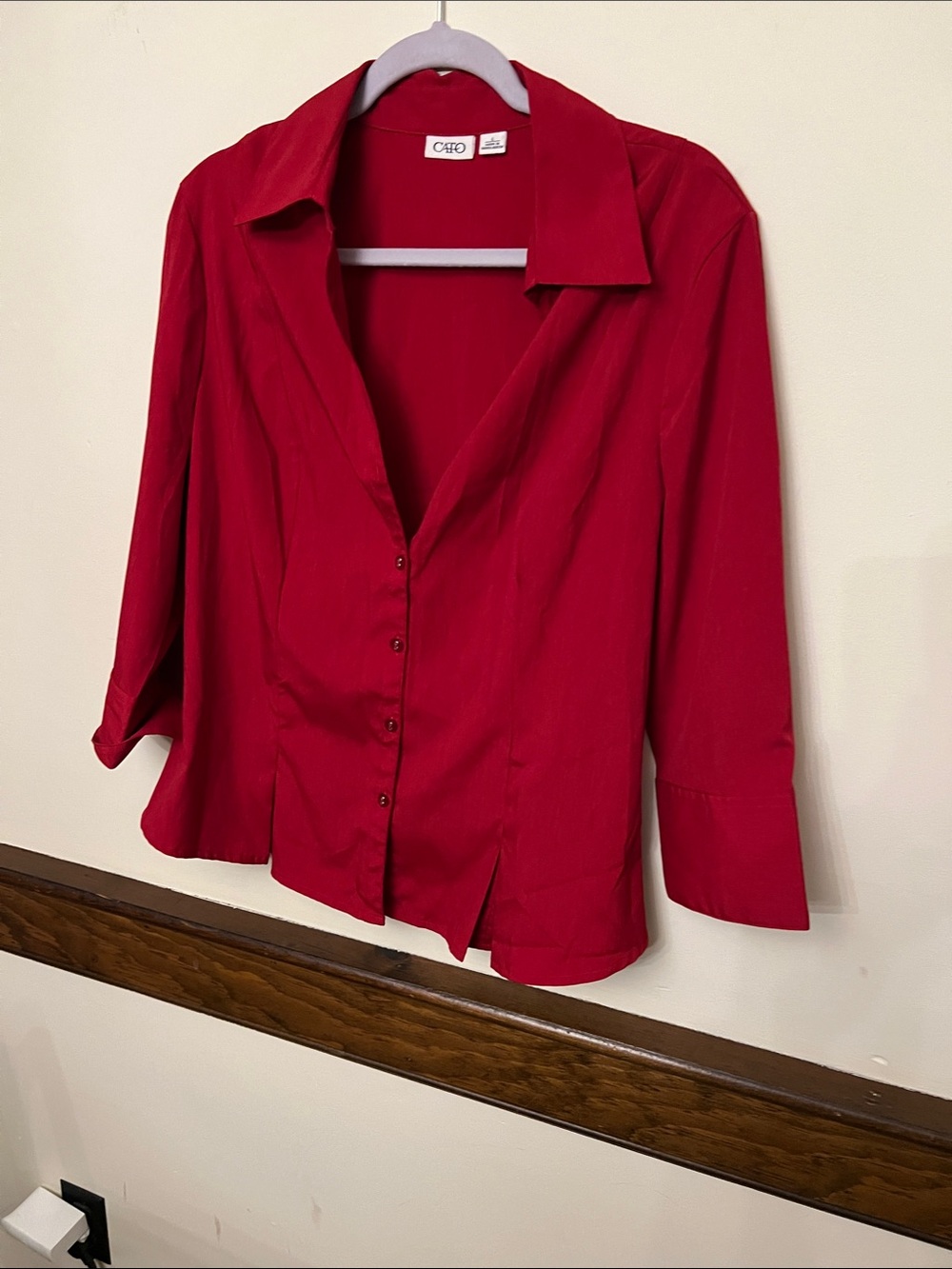 Cato Vibrant Red Button-Down Shirt with Classic Collar 3/4 sleeves L